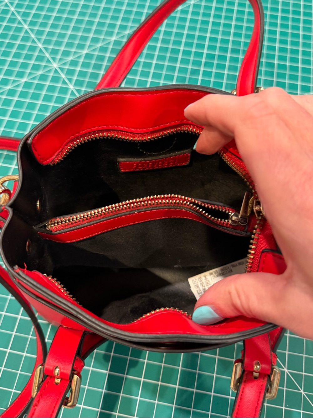 FOREVER 21 Red Mini Satchel Crossbody Bag Structured Top Handle - Picture 13 of 13